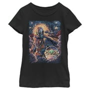 Girl's Star Wars: The Mandalorian Starry Night Best Friend Portrait Graphic Tee Black Large